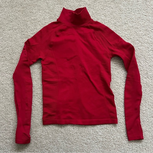 Athleta Women’s Turtleneck Long Sleeve Shirt Red Size Medium Stretch Active, - Picture 5 of 15